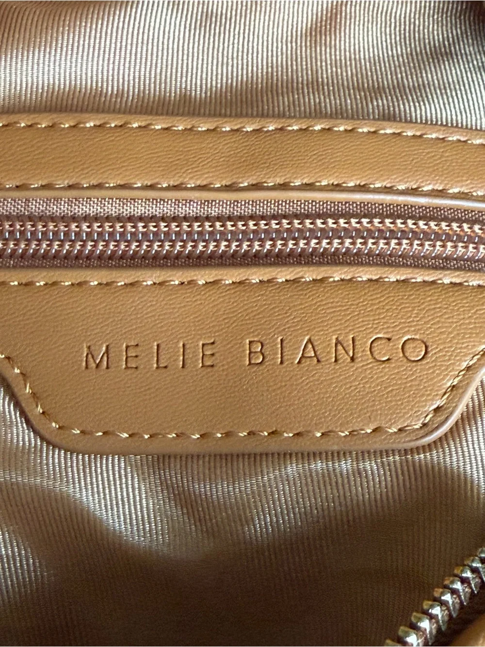 Melie Bianco Hobo Bag Vegan Leather Woven Purse Zipper - Caramel Tan